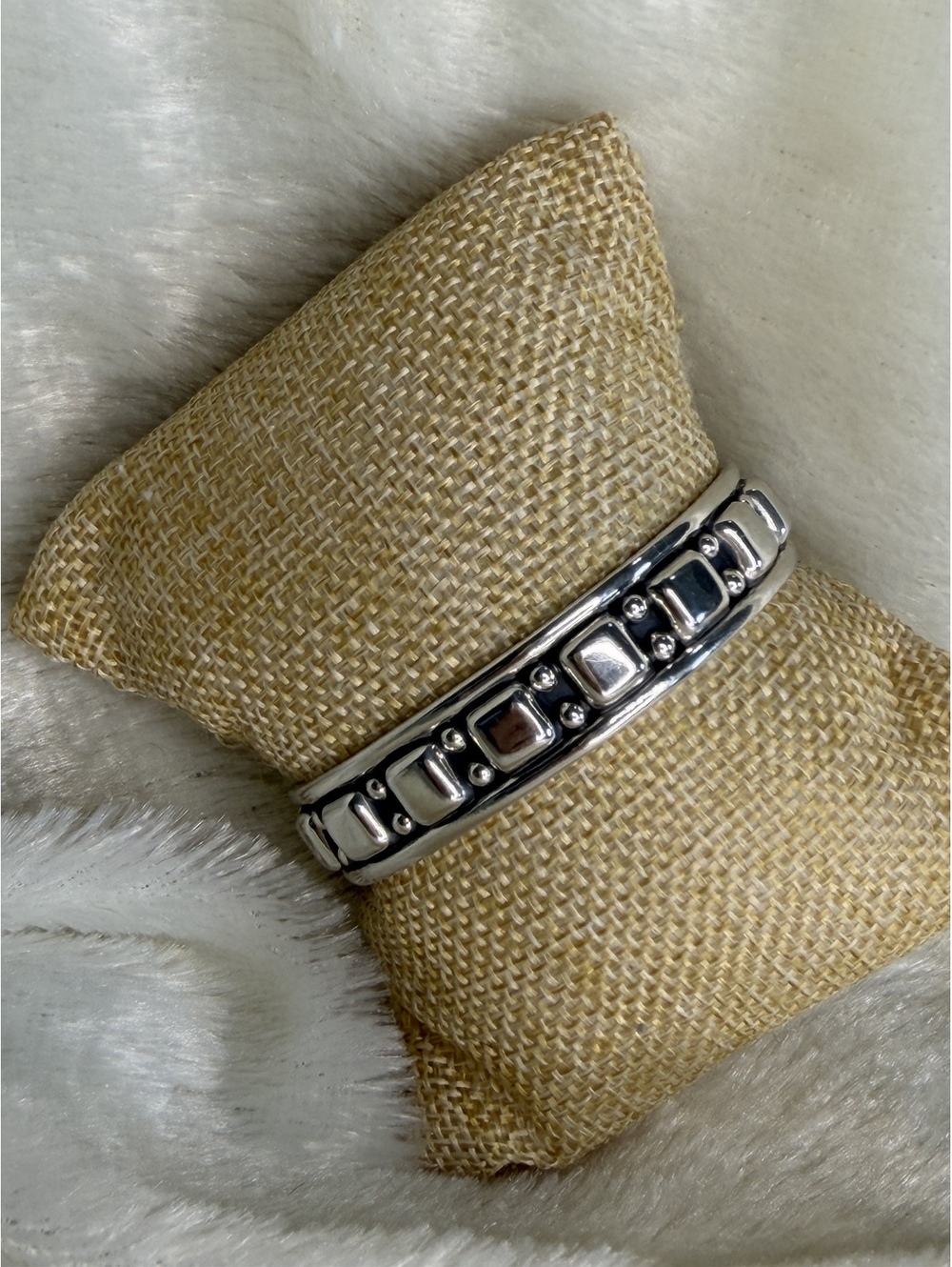 Silpada Rare VHTF Oxidized Sterling Raised Square & Caviar Design Cuff B0408
